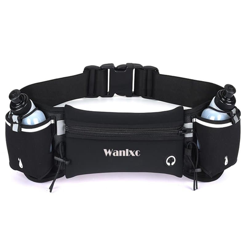 Wanlxc Ceinture de course avec bouteilles d'eau (2 x 175 ml), ceinture d'hydratation étanche réglable pour course à pied, cyclis