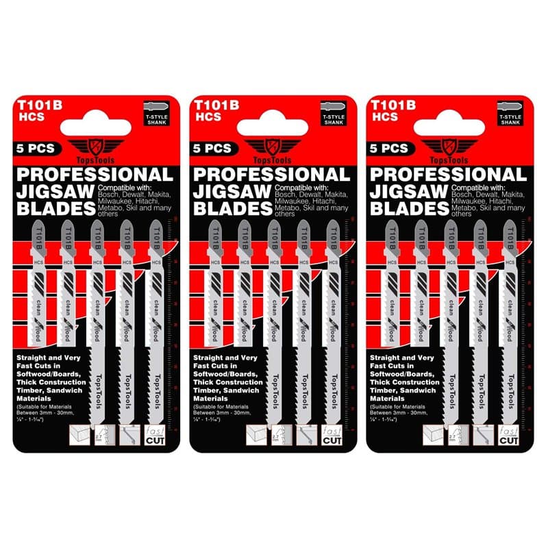 15 x TopsTools T101B Lames de scie sauteuse pour Bosch, Dewalt, Makita, Milwaukee et bien d'autres encore