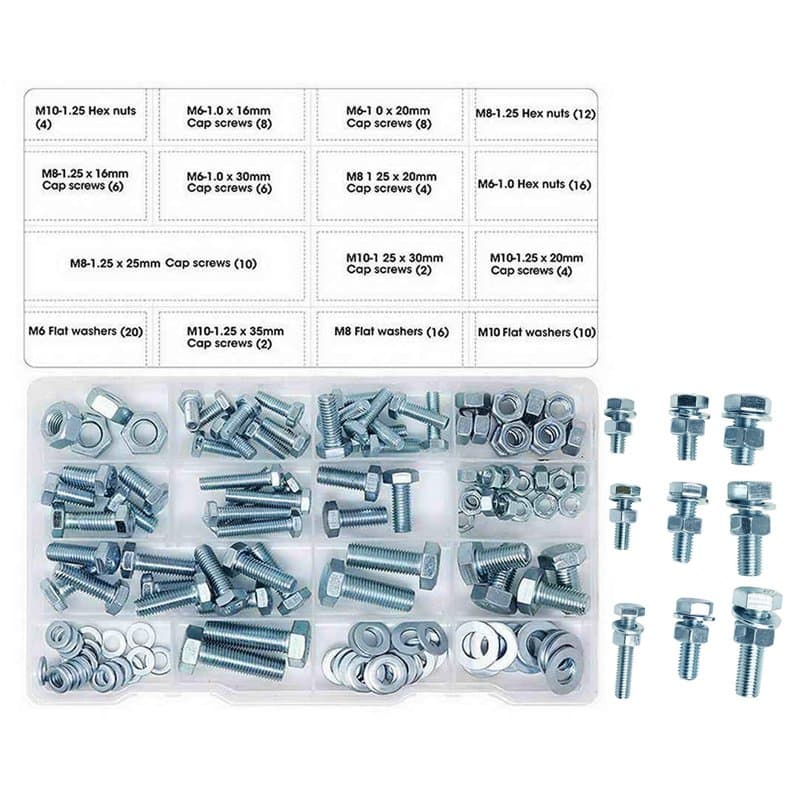 T.K.Excellent Kit M6 M8 M10 Bouton à tête hexagonale Zinc Socket Tête Câble Boulons Vis avec écrous Assortiment boulon ecrou