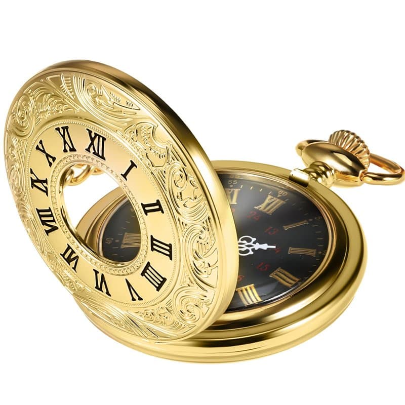 Montre de Poche Or Vintage en Acier pour Homme avec la Chaîne
