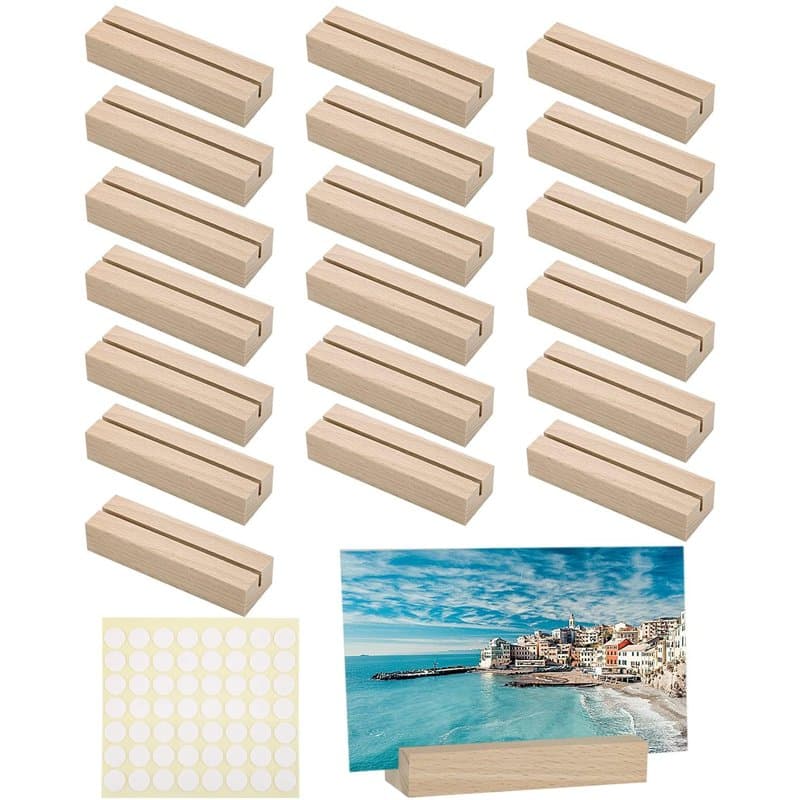 FAOKZE 20 Pièces Bois Naturel Support Photo Carte, Porte-Cartes de Menu avec 56 Points de Colle, pour Mariage, Restaurants, Mari