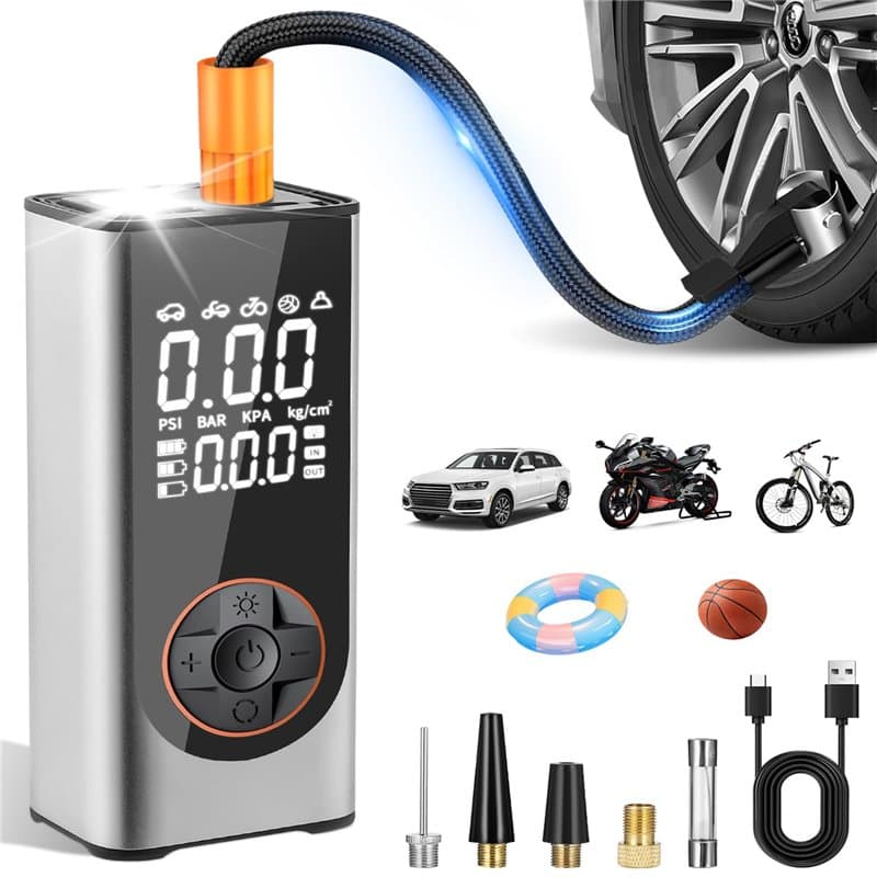 Gonfleur Pneus Voiture Sans Fil, 150PSI Compresseur à Air Portatif, 6000mAh Mini Compresseur à Air Gonfleur, Inflation Rapide, A
