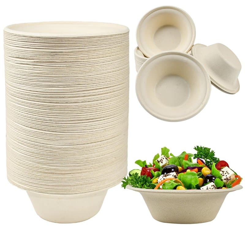 KYYGKY Lot de 100 Bol Jetable 340 ml Bols en Bagasse de Canne à Sucre Jetables Vaisselle Jetable Bol Jetable Bols en Papier Comp