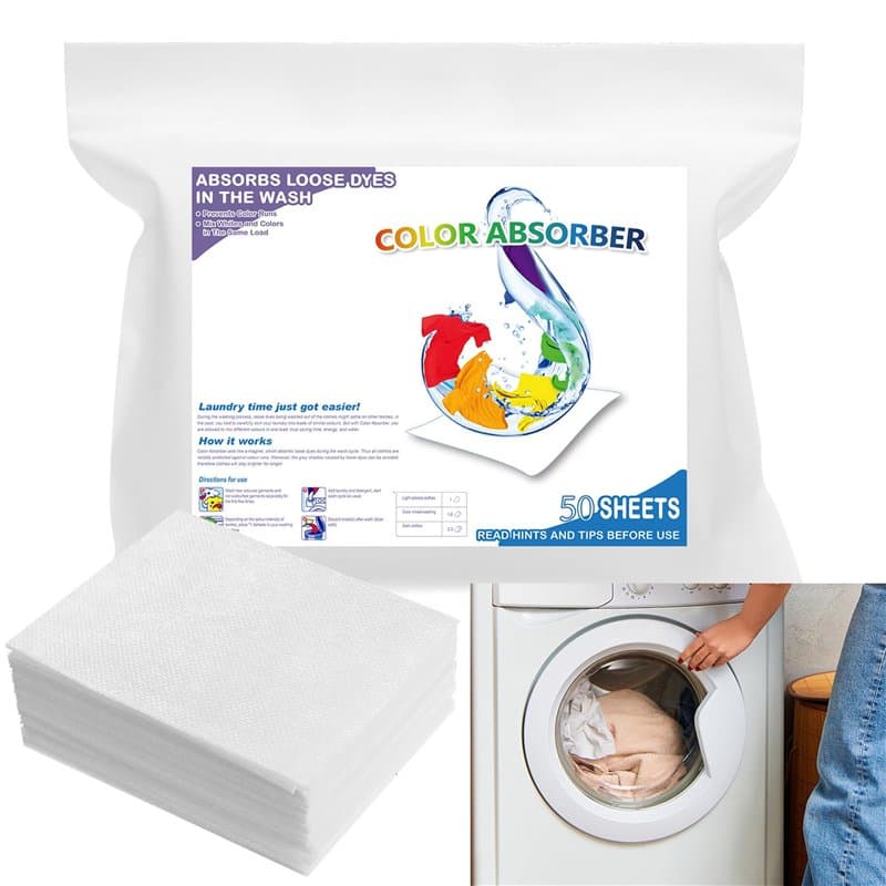 Lot de 50 lingettes anti-salissures et anti-taches pour linge - Absorbeur de couleur - Protection contre la décoloration - Trans
