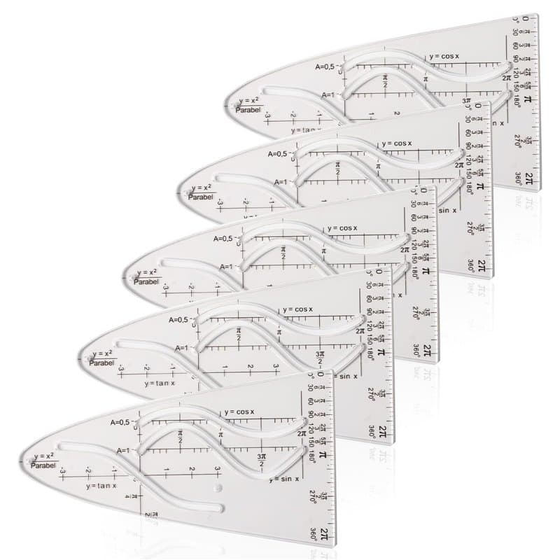 5 Gabarits Parabole Mathématiques - Gabarit Courbe Sinus/Cosinus, Outil de Dessin Géométrique pour Études et Professionnels (Nor