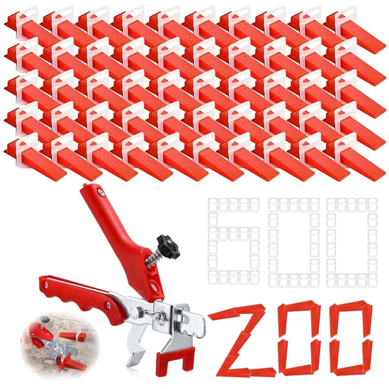ENCOUN Kit de Nivellement pour Carrelage, 600Croisillon Autonivelant 2mm+200 Réutilisable Cale Carrelage, 1Pince, 1Couteau à Cro