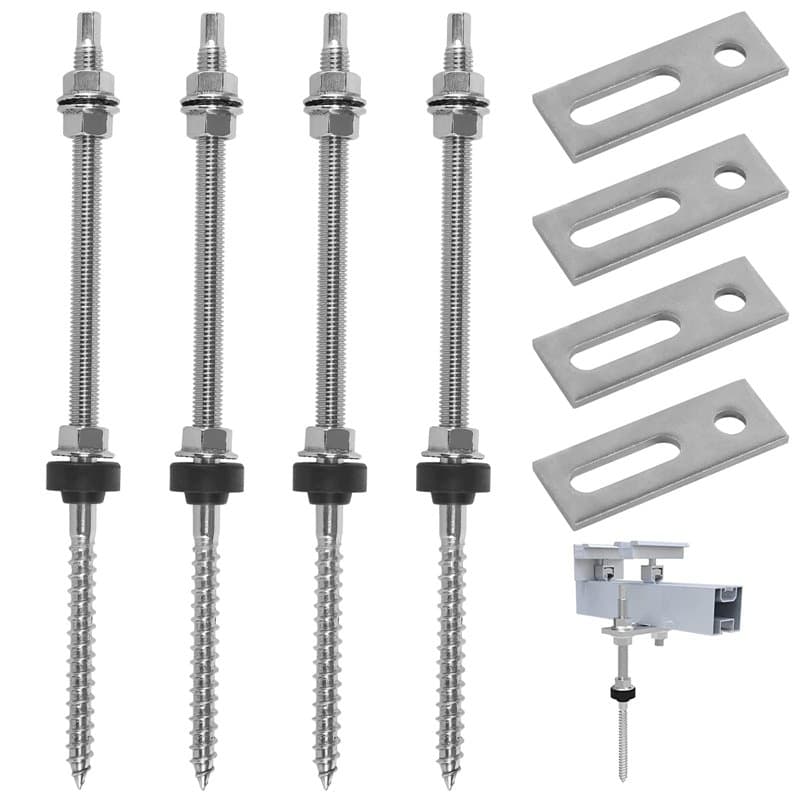 Vis de Fixation Panneau Solair, 4 PièCes M10 X 250 Mm, Joint en Acier Inoxydable 304, éCrou à Denture de Blocage RéGlable en Hau