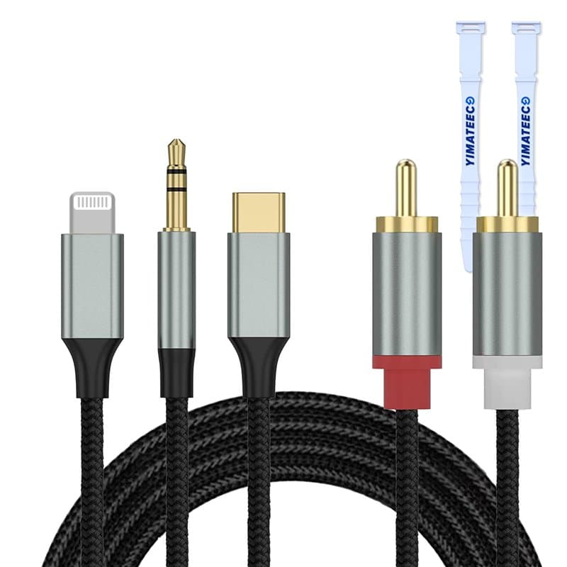 YIMATEECO Câble audio RCA 3,5 mm/USB de type C/Lightning vers 2 RCA audio stéréo pour TV, téléphone portable, MP3, haut-parleur,
