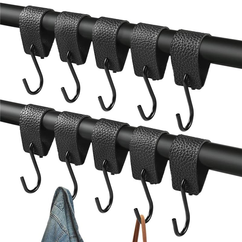 Omtofo 10 Pcs Crochet S en Cuir, Crochets avec Bande de Cuir, Crochet en S pour Suspendre Lampes de Camping, Vêtements, Serviett