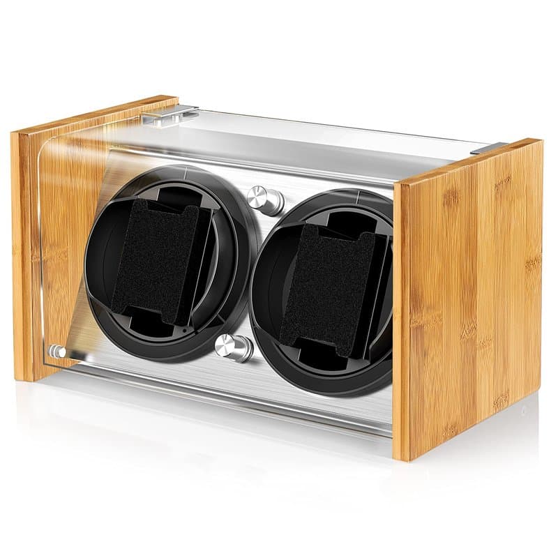 Watch Winder Smith Remontoir en bambou pour 2 grandes montres automatiques pour homme, Naturel.