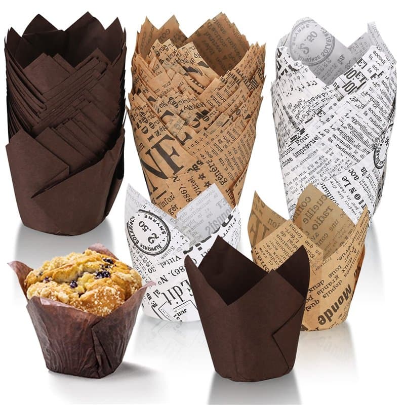 150 Pièces Caissettes de Muffins en Papier Tulipes, Moules à Muffins, Tasses de Cuisson, Emballages de Cupcakes