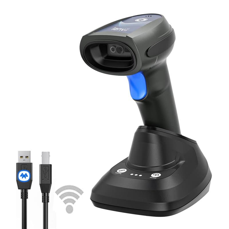 LENVII Bluetooth Lecteur Code Barre sans Fil 1D QR 2D scanner Code Barre 3 en 1 Bluetooth/Wired/sans Fil Barcode scanner avec Ba