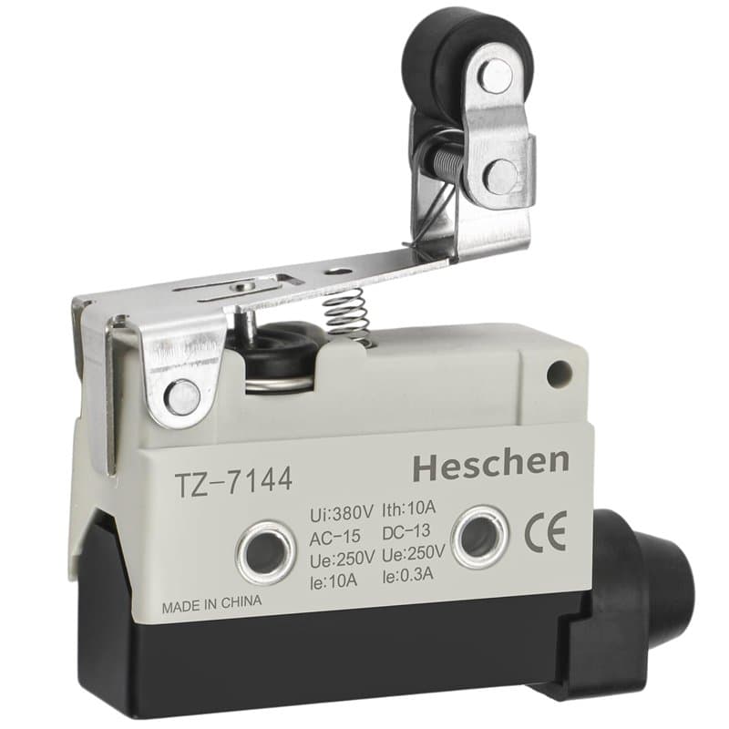 Heschen Interrupteur de fin de course horizontal TZ-7144 à pôle unique actionneur à levier à rouleau AC 380 V 10 A pour moulin C