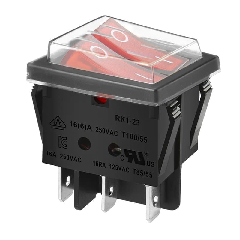 Double interrupteur à bascule Heschen SPST Marche/Arrêt, 6 bornes, lumière rouge 16 A 250 V c.a. avec couvercle étanche.