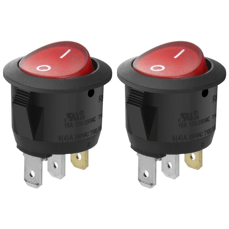 Heschen Interrupteur basculant ON/OFF rond à 3 bornes, lumière rouge 10 A, 250 VAC (lot de 2)
