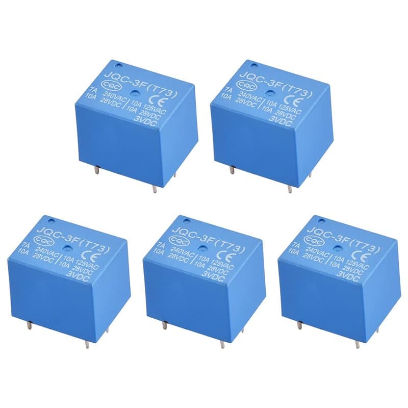 Heschen Relais de carte PC, JQC-3F(T73), DC3V Bobine, SPDT, 7A 240VAC, Bornes 5 broches, Lot de 5