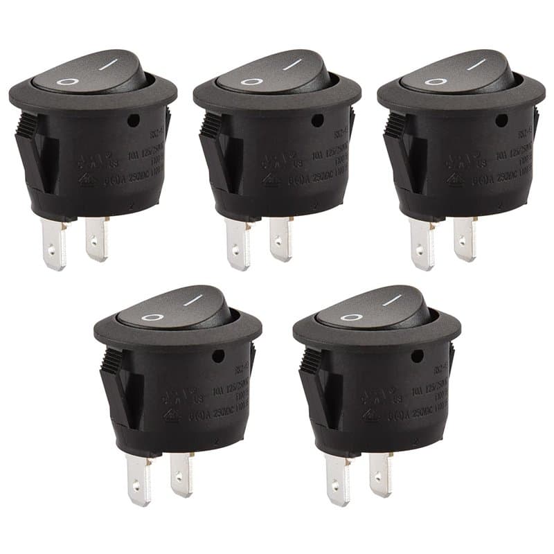 Heschen Lot de 5 interrupteurs à bascule ronds - 2 bornes SPST, 6 A, 250 VCA, UL, VDE - Noir