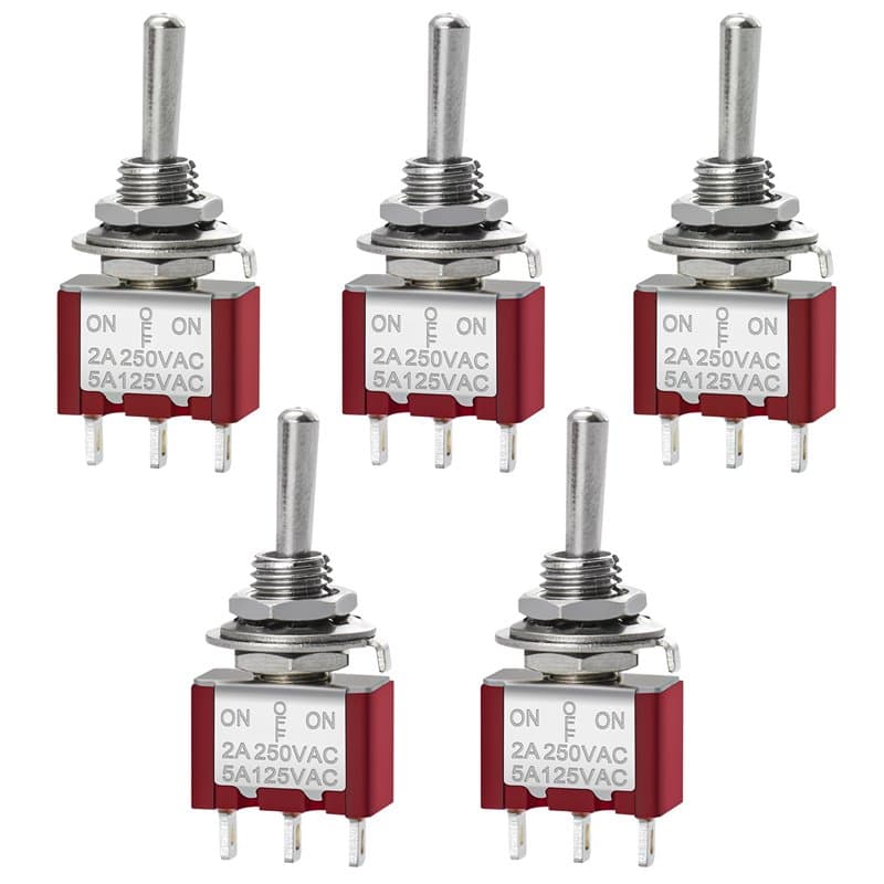 Heschen Lot de 5 mini interrupteurs momentanés à bascule (ON)-Off-(ON) SPDT, MTS-123, 3 broches, 2 A 250 V, 5 A 120 V