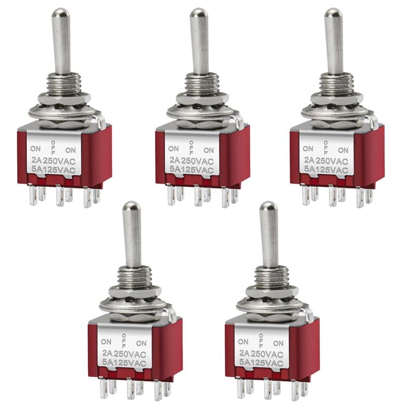 Heschen Mini momentané Interrupteur à bascule Mts-223 (ON)-OFF-(ON) DPDT 6 broches, 2 A 250 V, 6 A 125 V, Lot de 5