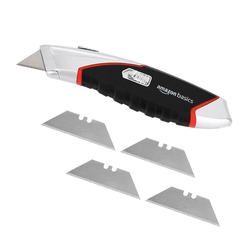Amazon Basics Cutter ultra robuste ergonomique et rétractable, à chargement automatique,avec lame à 3 positions de verrouillage