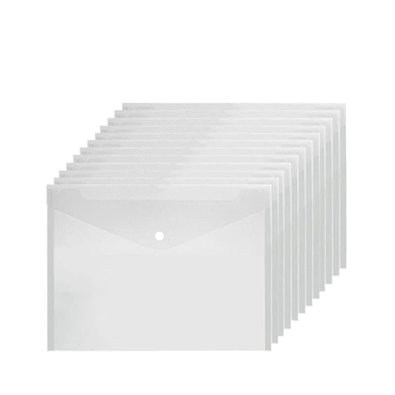 Pochettes dossier en plastique transparent A4 avec bouton à pression pour fermeture - Fournitures pour bureau, école, maison (lo
