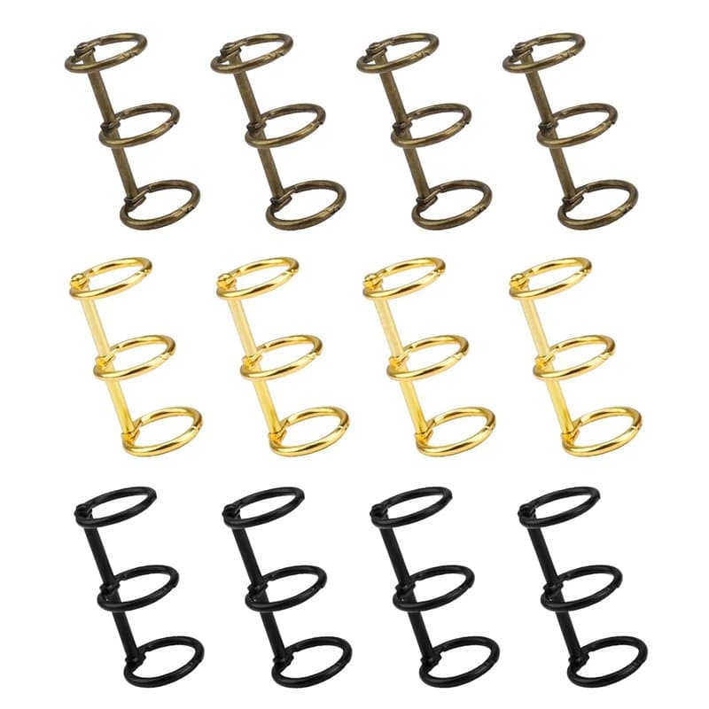 Classeur 3 Anneaux, 12 Pièces Anneaux de Reliure Fer, 15 mm Diamètre Intérieur Petit Classeur 3 Couleurs DIY, Utilisé au Bureau