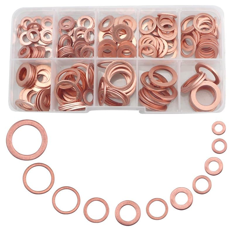 Lot de 255 rondelles en cuivre assorties, 11 tailles différentes, kit de rondelles plates en métal pour vis et boulons, ensemble