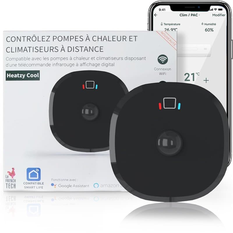 Heatzy Cool : Thermostat Connecté WiFi - Contrôleur Intelligent sans Fil pour Pompe à Chaleur et Climatiseur - Compatible Alexa,