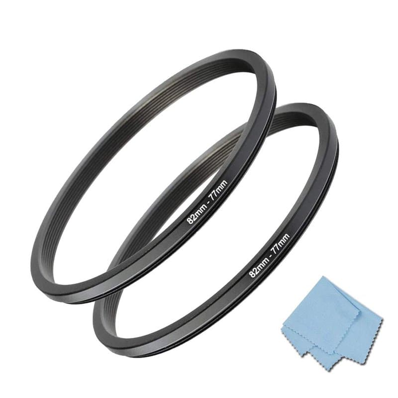Komet Lot de 2 bagues abaissantes de 82 mm à 77 mm - Accessoires de convertisseur d'objectif d'appareil photo, aluminium, noir