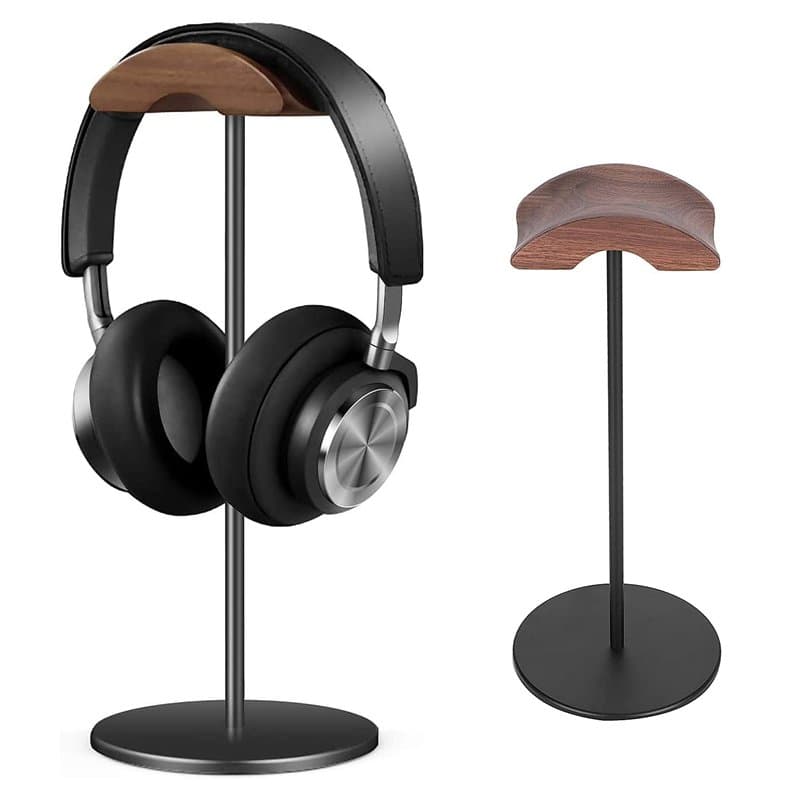 Kopfhörerständer Holz Headset Halter PC Gaming Kopfhörerhaken Aufhängetisch mit Nussbaumkopfstütze