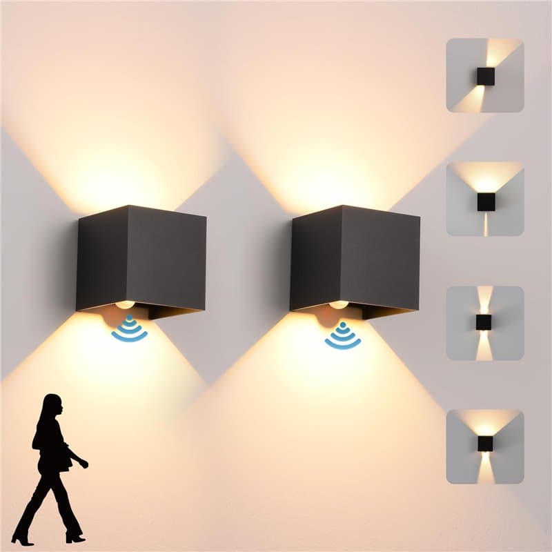 2PCS LED Applique Murale intérieur/Extérieur avec Détecteur de Mouvement,12W 3000K blanc chaud Moderne Luminaire Murale,Éclairag