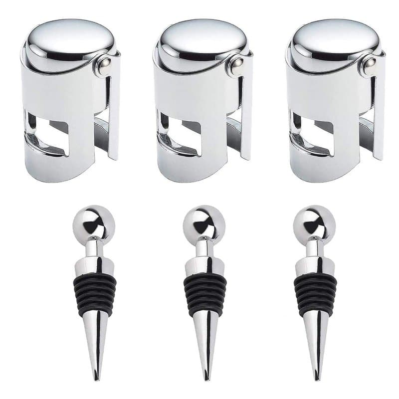 6 Pièces Bouchons de Bouteille, 3 pièces Bouchons de Vin, 3 pièces Bouchon à Champagne en Acier Inoxyable, Scellé Champagne Bouc