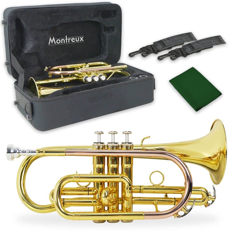 Montreux Student Sib Cornet pour débutants avec étui de protection léger, embouchure - Laiton laqué, pavillon 4,75 pouces / 12 c