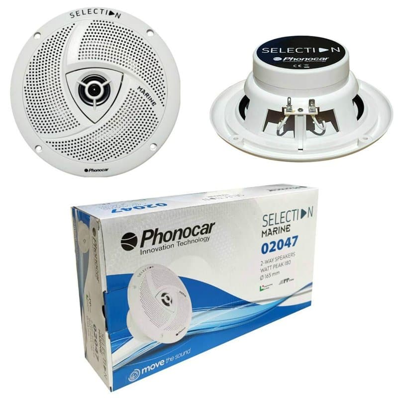 SELECTION 2 Haut-parleurs PHONOCAR 02047 coaxial Marin 2 Voies 16,50 cm 165 mm 6,5" 35 Watts rms 90 Watts Max étanche, par Paire
