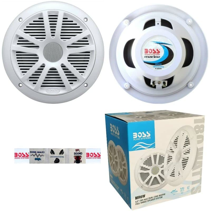 KIT Set for Boss Audio Systems MR6W 2 Double Cone Marine Speakers 6.5" 16.50 cm 90 Watt rms 180 Watt Max Waterproof White, per P