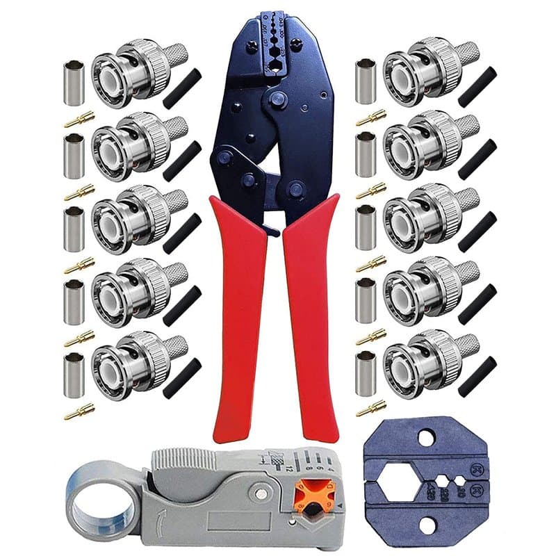 Kagni BNC Crimp Tool Set, pince à sertir à cliquet BNC/TNC et dénudeur de câble coaxial rotatif avec 10 pcs connecteurs BNC à se
