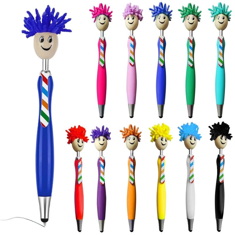 HOMURY Lot de 12 stylos à bille, en microfibre, nettoyant pour écran, rétractables, amusants, tête de serpillère, créatifs, pour