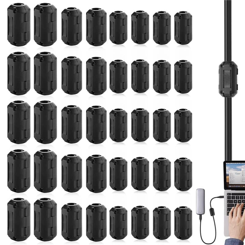 Lot de 40 noyaux de ferrite pour câble : noyaux de ferrite Filtre antiparasite Filtre en ferrite pliable Anneau de ferrite à cli