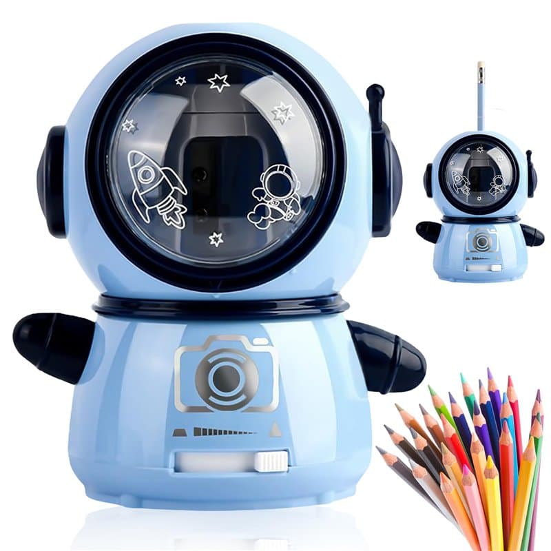 Nizirioo Taille-crayon électrique pour enfants : taille-crayon entièrement automatique, trois modes réglables, taille-crayon ave