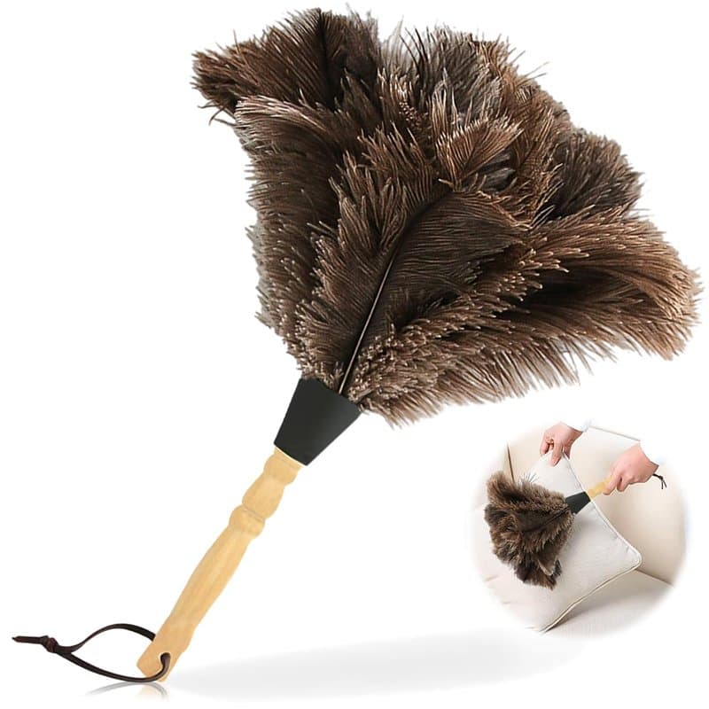 Nizirioo Plumeau d'autruche 34 cm Plumeau avec Manche en Bois pour Chambre Salon Bibliothèque