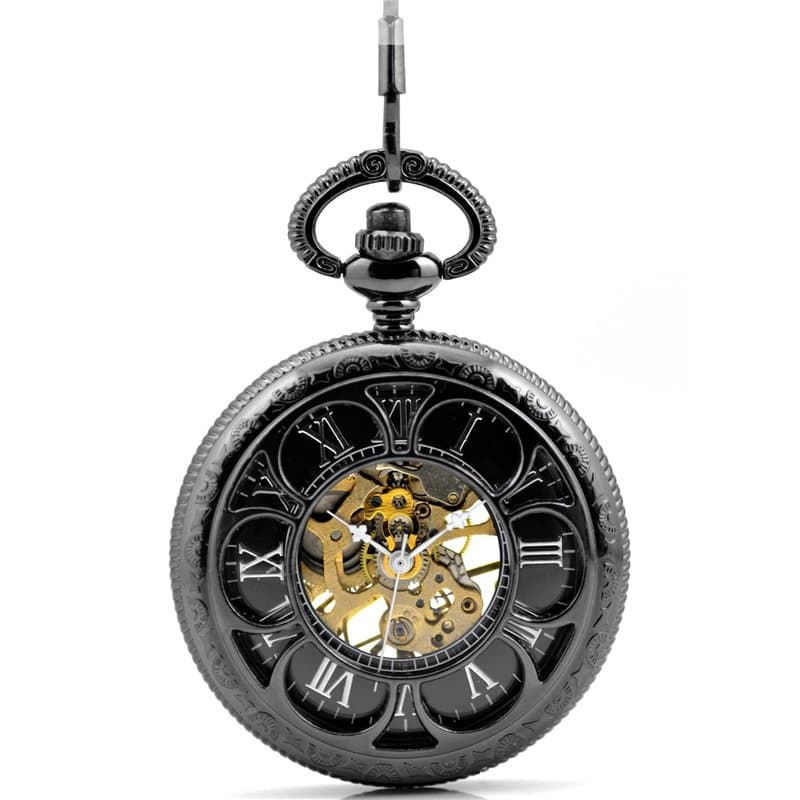Infinite U Montre de Poche Mécanique pour Homme Garçon, Trèfle à Six Feuilles Chiffres Romains Squelette Creux Montre de Poche M