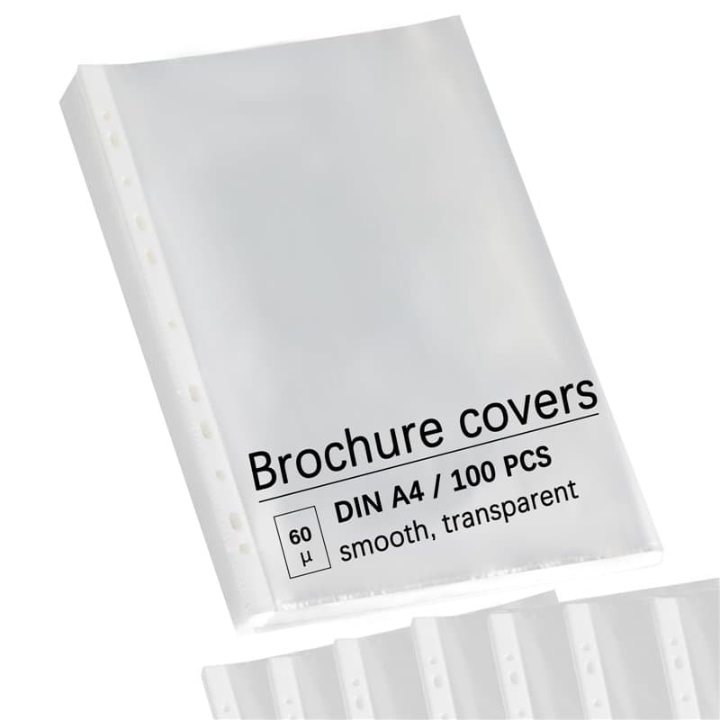 Pochettes Plastiques Perforées A4 Transparentes, Lot de 100, Pochette Classeur A4 en PP 60 Microns, Ouverture en Haut, Pochette
