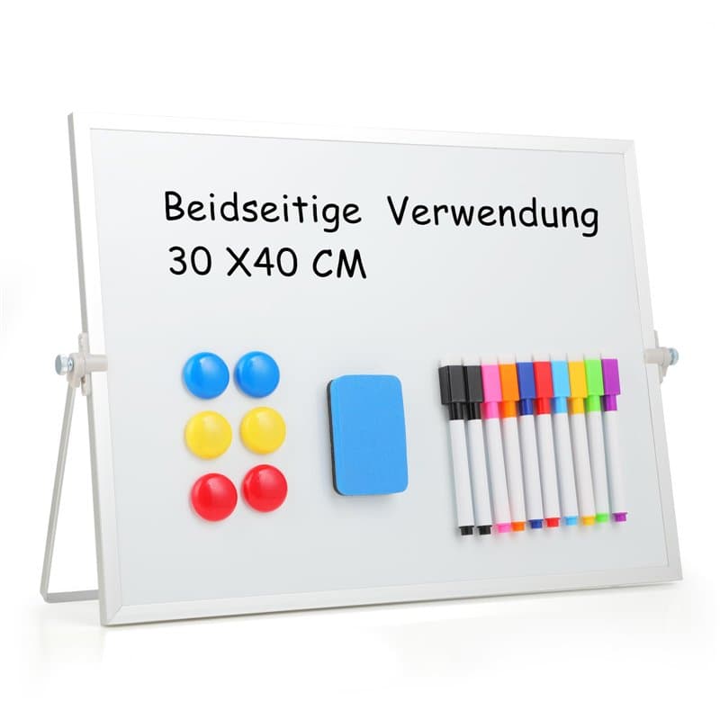 Tableau Blanc Effaçable sur Pied 30x40 cm, Ardoise Effaçable Magnétique Double Face avec Support, Tableau Blanc Effaçable Magnét