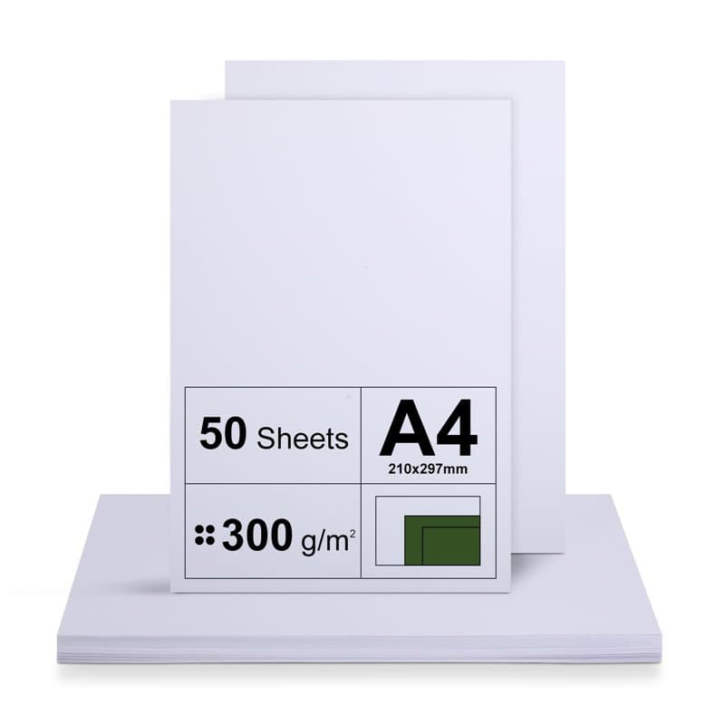 Lot de 50 feuilles de papier cartonné A4 - 300 g/m² - Papier épais pour imprimante - Blanc - Papier non imprimé pour travaux man