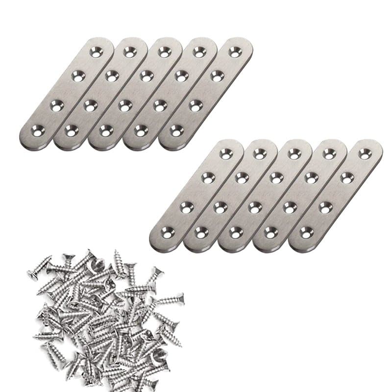 WENRENMK 10 pièces Pattes D'assemblage en Inox Sont, Plaque de Connexion de Réparation en Acier Inoxydable avec 40 vis de Réglag