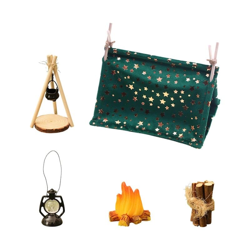 CVDYWDJIE 1 Tente, 8 Poêles, 1 Flamme, 1 Bois De Chauffage Et 1 Lampe À Pétrole, Accessoires pour Maison De Poupée, Micro Décora