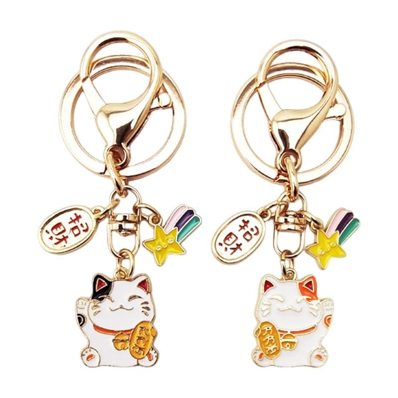 2 Pièces Porte-Clés Chat Porte-Bonheur, Pendentif Chat Porte-Bonheur, Porte-Clés Chat Mignon, Porte-Clés Animal De Dessin Animé,