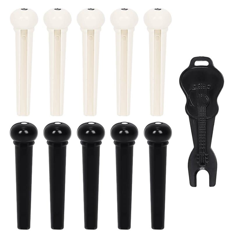 COACOM Lot de 10 chevilles de chevalet pour guitare, 1 extracteur de goupilles de chevalet, goupilles de cordes de guitare, broc