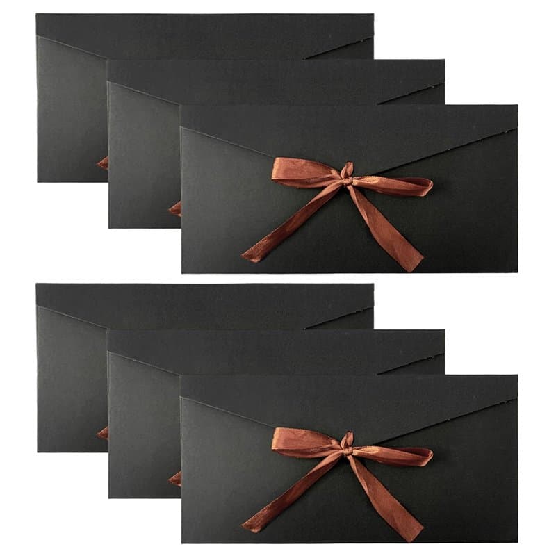 Lot de 6 enveloppes à ruban noir en papier kraft, pour cartes cadeaux, rétro, vides, adaptées pour les fêtes de vacances, invita