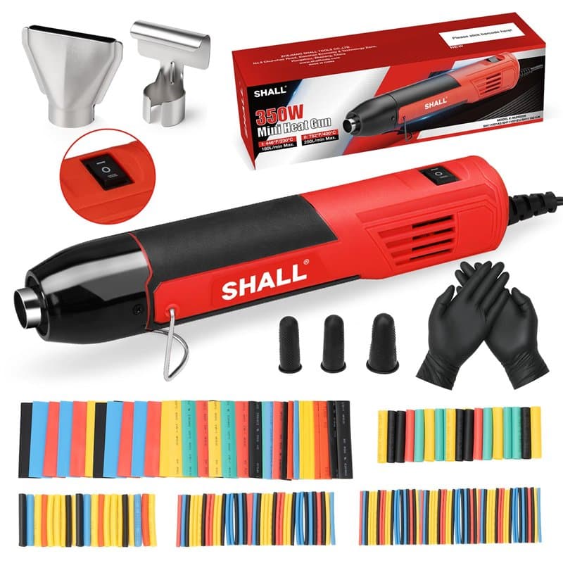 SHALL Mini pistolet thermique, pistolet à air chaud portable avec buse réflectrice et support pliable, 230 °C/400 °C, pour trava